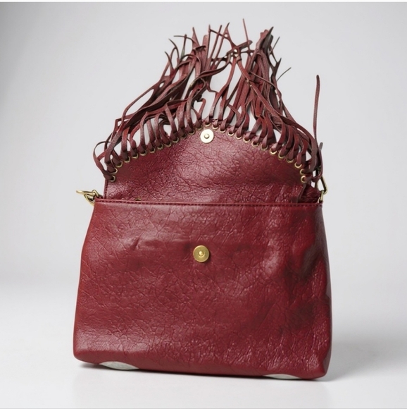 Ampere Dallas Vegan Leather Fringe Boho Burgundy Southwest Crossbody - Picture 4 of 7